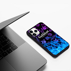 Чехол iPhone 11 Pro матовый Стихия Genshin Impact Fire, цвет: 3D-черный — фото 2