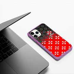 Чехол iPhone 11 Pro матовый Umbrella Corporation - Соты, цвет: 3D-фиолетовый — фото 2