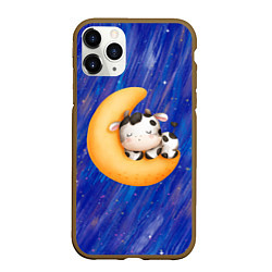 Чехол iPhone 11 Pro матовый Спящий бычок на луне, цвет: 3D-коричневый