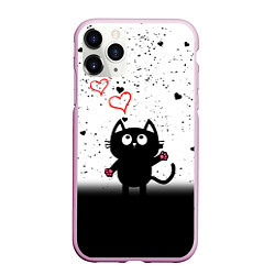 Чехол iPhone 11 Pro матовый Котик в тумане Сердечки, цвет: 3D-розовый
