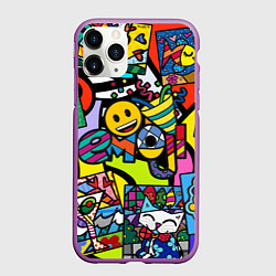 Чехол iPhone 11 Pro матовый Romero Britto - emoji, цвет: 3D-фиолетовый