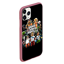 Чехол iPhone 11 Pro матовый Mario x GTA, цвет: 3D-малиновый — фото 2