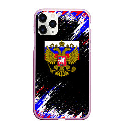 Чехол iPhone 11 Pro матовый Russia Флаг с Гербом, цвет: 3D-розовый