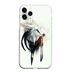 Чехол iPhone 11 Pro матовый Белый лис с перьями на голове