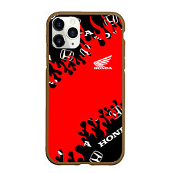 Чехол iPhone 11 Pro матовый Honda нарисованный огонь, цвет: 3D-коричневый
