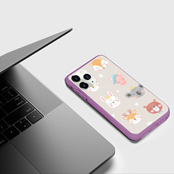 Чехол iPhone 11 Pro матовый Мордочки зверят, цвет: 3D-фиолетовый — фото 2