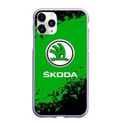 Чехол iPhone 11 Pro матовый Skoda следы от шин, цвет: 3D-светло-сиреневый