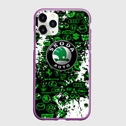 Чехол iPhone 11 Pro матовый Skoda брызги красок, цвет: 3D-фиолетовый