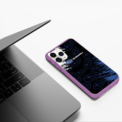 Чехол iPhone 11 Pro матовый Subaru - Logo pattern, цвет: 3D-фиолетовый — фото 2