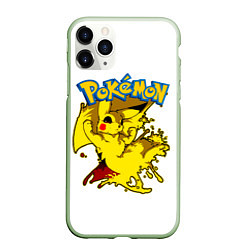 Чехол iPhone 11 Pro матовый Пикачу злой Pokemon, цвет: 3D-салатовый