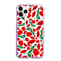 Чехол iPhone 11 Pro матовый Цветы Красные Маки на белом фоне, цвет: 3D-сиреневый