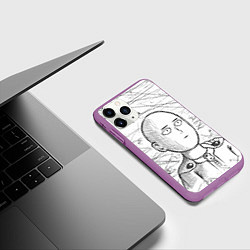Чехол iPhone 11 Pro матовый Ванпанчмен Сайтама - Saitama, цвет: 3D-фиолетовый — фото 2