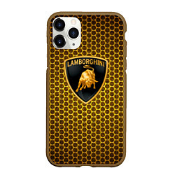 Чехол iPhone 11 Pro матовый Lamborghini gold соты, цвет: 3D-коричневый