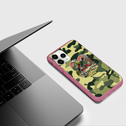 Чехол iPhone 11 Pro матовый 23 февраля: Снаряжения, цвет: 3D-малиновый — фото 2