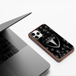 Чехол iPhone 11 Pro матовый TESLA BIG LOGO PATTERN, цвет: 3D-коричневый — фото 2