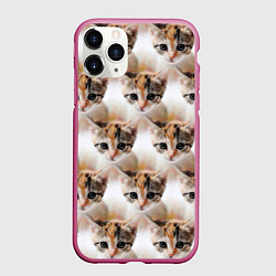 Чехол iPhone 11 Pro матовый Маленький котенок паттерн, цвет: 3D-малиновый