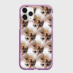 Чехол iPhone 11 Pro матовый Маленький котенок паттерн, цвет: 3D-фиолетовый