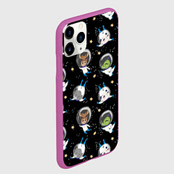 Чехол iPhone 11 Pro матовый Звери в космосе паттерн, цвет: 3D-фиолетовый — фото 2