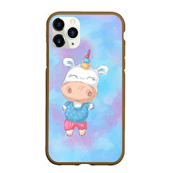 Чехол iPhone 11 Pro матовый Маленький единорог kids, цвет: 3D-коричневый