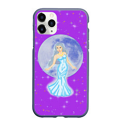 Чехол iPhone 11 Pro матовый Дева, воплощение Луны, звёздное лиловое небо, цвет: 3D-серый