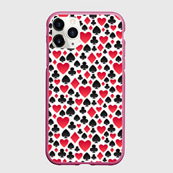 Чехол iPhone 11 Pro матовый Картёжник масти, цвет: 3D-малиновый
