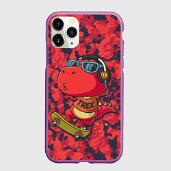 Чехол iPhone 11 Pro матовый Веселый динозавр на скейте, цвет: 3D-фиолетовый