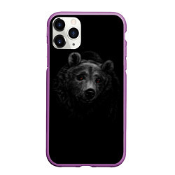 Чехол iPhone 11 Pro матовый Голова хищного медведя, цвет: 3D-фиолетовый