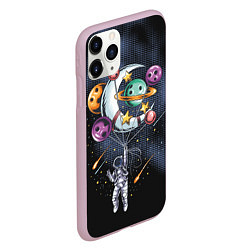 Чехол iPhone 11 Pro матовый Космонавт на шарах из планет, цвет: 3D-розовый — фото 2