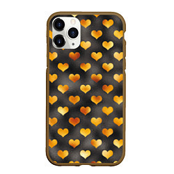 Чехол iPhone 11 Pro матовый Сердечки Gold and Black, цвет: 3D-коричневый