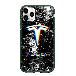 Чехол iPhone 11 Pro матовый ТЕСЛА ГЛИТЧ - GLITCH, цвет: 3D-темно-зеленый