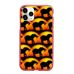 Чехол iPhone 11 Pro матовый Силуэт слона паттерн, цвет: 3D-красный