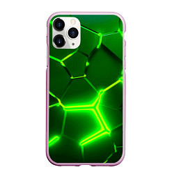 Чехол iPhone 11 Pro матовый 3D ПЛИТЫ НЕОН NEON GREEN HEXAGON РАЗЛОМ, цвет: 3D-розовый