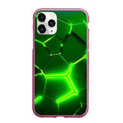 Чехол iPhone 11 Pro матовый 3D ПЛИТЫ НЕОН NEON GREEN HEXAGON РАЗЛОМ, цвет: 3D-малиновый