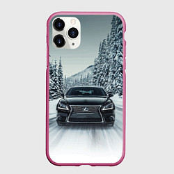 Чехол iPhone 11 Pro матовый Лексус - зимняя дорога!, цвет: 3D-малиновый