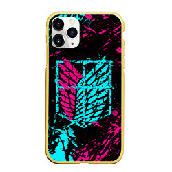 Чехол iPhone 11 Pro матовый НЕОНОВЫЙ АТАКА ТИТАНОВ БРЫЗГИ КРАСОК, цвет: 3D-желтый