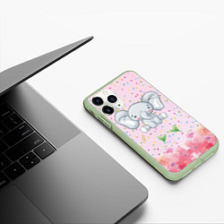 Чехол iPhone 11 Pro матовый Слоних в конфетти, цвет: 3D-салатовый — фото 2