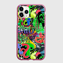 Чехол iPhone 11 Pro матовый Граффити с черепами, цвет: 3D-малиновый