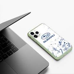 Чехол iPhone 11 Pro матовый Subaru брызги, цвет: 3D-салатовый — фото 2