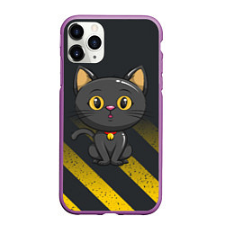 Чехол iPhone 11 Pro матовый Черный кот желтые полосы, цвет: 3D-фиолетовый