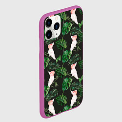 Чехол iPhone 11 Pro матовый Белые попугаи и листья, цвет: 3D-фиолетовый — фото 2