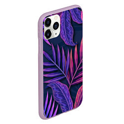 Чехол iPhone 11 Pro матовый Neon Tropical plants pattern, цвет: 3D-сиреневый — фото 2