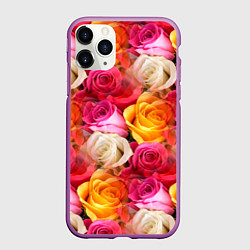 Чехол iPhone 11 Pro матовый Красные, желтые и белые розы, цвет: 3D-фиолетовый