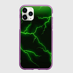 Чехол iPhone 11 Pro матовый Разряд молнии: Green, цвет: 3D-фиолетовый