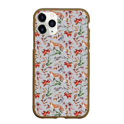Чехол iPhone 11 Pro матовый Лисы и лесные ягоды, цвет: 3D-коричневый