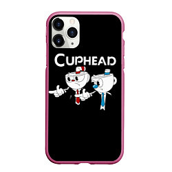 Чехол iPhone 11 Pro матовый Cuphead грозные ребята из Криминального чтива, цвет: 3D-малиновый