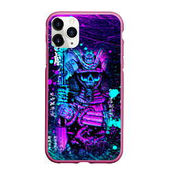 Чехол iPhone 11 Pro матовый Неоновый Японский Самурай Neon Samurai Skull, цвет: 3D-малиновый