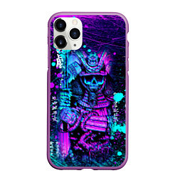 Чехол iPhone 11 Pro матовый Неоновый Японский Самурай Neon Samurai Skull, цвет: 3D-фиолетовый