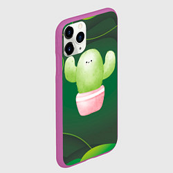 Чехол iPhone 11 Pro матовый Зеленый милый кактус, цвет: 3D-фиолетовый — фото 2