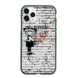 Чехол iPhone 11 Pro матовый Banksy Девочка в Противогазе Бэнкси, цвет: 3D-темно-зеленый