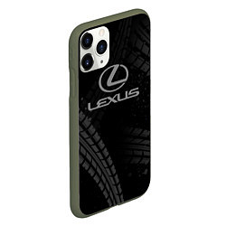 Чехол iPhone 11 Pro матовый Lexus следы шин, цвет: 3D-темно-зеленый — фото 2